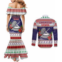 American Samoa Christmas Couples Matching Mermaid Dress and Long Sleeve Button Shirt Poinsettia La Maunia Le Kilisimasi LT05 - Polynesian Pride