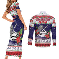 American Samoa Christmas Couples Matching Short Sleeve Bodycon Dress and Long Sleeve Button Shirt Poinsettia La Maunia Le Kilisimasi LT05 - Polynesian Pride