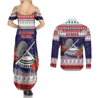 American Samoa Christmas Couples Matching Summer Maxi Dress and Long Sleeve Button Shirt Poinsettia La Maunia Le Kilisimasi LT05 - Polynesian Pride