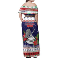 American Samoa Christmas Family Matching Off Shoulder Maxi Dress and Hawaiian Shirt Poinsettia La Maunia Le Kilisimasi LT05 - Polynesian Pride