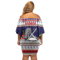 American Samoa Christmas Family Matching Off Shoulder Short Dress and Hawaiian Shirt Poinsettia La Maunia Le Kilisimasi LT05 - Polynesian Pride