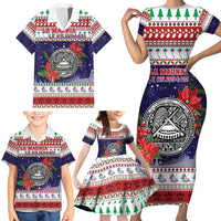 American Samoa Christmas Family Matching Short Sleeve Bodycon Dress and Hawaiian Shirt Poinsettia La Maunia Le Kilisimasi LT05 - Polynesian Pride