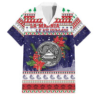 American Samoa Christmas Family Matching Short Sleeve Bodycon Dress and Hawaiian Shirt Poinsettia La Maunia Le Kilisimasi LT05 Dad's Shirt - Short Sleeve White - Polynesian Pride