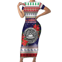 American Samoa Christmas Family Matching Short Sleeve Bodycon Dress and Hawaiian Shirt Poinsettia La Maunia Le Kilisimasi LT05 Mom's Dress White - Polynesian Pride