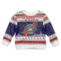 American Samoa Christmas Kid Ugly Christmas Sweater Poinsettia La Maunia Le Kilisimasi LT05 Kid White - Polynesian Pride