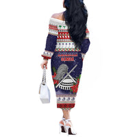 American Samoa Christmas Off The Shoulder Long Sleeve Dress Poinsettia La Maunia Le Kilisimasi LT05 - Polynesian Pride