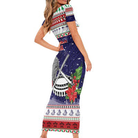 American Samoa Christmas Short Sleeve Bodycon Dress Poinsettia La Maunia Le Kilisimasi LT05 - Polynesian Pride