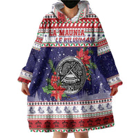 American Samoa Christmas Wearable Blanket Hoodie Poinsettia La Maunia Le Kilisimasi LT05 - Polynesian Pride