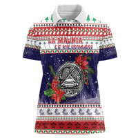 American Samoa Christmas Women Polo Shirt Poinsettia La Maunia Le Kilisimasi