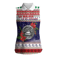 American Samoa Christmas Women Sleeveless Polo Shirt Poinsettia La Maunia Le Kilisimasi LT05 Female White - Polynesian Pride