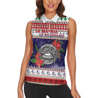 American Samoa Christmas Women Sleeveless Polo Shirt Poinsettia La Maunia Le Kilisimasi LT05 - Polynesian Pride