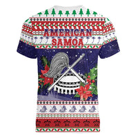 American Samoa Christmas Women V-Neck T-Shirt Poinsettia La Maunia Le Kilisimasi LT05 - Polynesian Pride