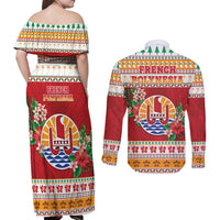 French Polynesia Christmas Couples Matching Off Shoulder Maxi Dress and Long Sleeve Button Shirt Coat Of Arms Merry Xmas LT05 - Polynesian Pride