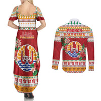 French Polynesia Christmas Couples Matching Summer Maxi Dress and Long Sleeve Button Shirt Coat Of Arms Merry Xmas LT05 - Polynesian Pride