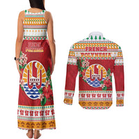 French Polynesia Christmas Couples Matching Tank Maxi Dress and Long Sleeve Button Shirt Coat Of Arms Merry Xmas LT05 - Polynesian Pride