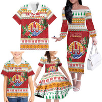 French Polynesia Christmas Family Matching Off The Shoulder Long Sleeve Dress and Hawaiian Shirt Coat Of Arms Merry Xmas LT05 - Polynesian Pride