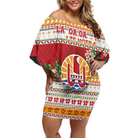 French Polynesia Christmas Family Matching Off Shoulder Short Dress and Hawaiian Shirt Coat Of Arms Merry Xmas LT05 Mom's Dress Red - Polynesian Pride