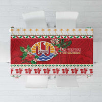 French Polynesia Christmas Tablecloth Coat Of Arms Merry Xmas LT05 Red - Polynesian Pride