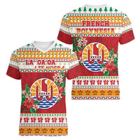 French Polynesia Christmas Women V-Neck T-Shirt Coat Of Arms Merry Xmas LT05 - Polynesian Pride