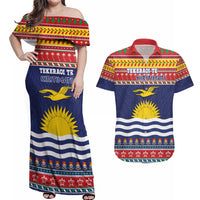 Kiribati Christmas Couples Matching Off Shoulder Maxi Dress and Hawaiian Shirt Coat Of Arms Tekeraoi Te Kiritimati LT05 Red - Polynesian Pride