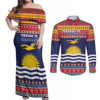 Kiribati Christmas Couples Matching Off Shoulder Maxi Dress and Long Sleeve Button Shirt Coat Of Arms Tekeraoi Te Kiritimati LT05 Red - Polynesian Pride