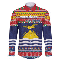 Kiribati Christmas Family Matching Off The Shoulder Long Sleeve Dress and Hawaiian Shirt Coat Of Arms Tekeraoi Te Kiritimati LT05 Dad's Shirt - Long Sleeve Red - Polynesian Pride