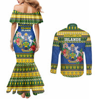 Solomon Islands Christmas Couples Matching Mermaid Dress and Long Sleeve Button Shirt Coat Of Arms Merry Xmas LT05 - Polynesian Pride