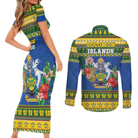 Solomon Islands Christmas Couples Matching Short Sleeve Bodycon Dress and Long Sleeve Button Shirt Coat Of Arms Merry Xmas LT05 - Polynesian Pride