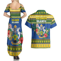 Solomon Islands Christmas Couples Matching Summer Maxi Dress and Hawaiian Shirt Coat Of Arms Merry Xmas LT05 - Polynesian Pride