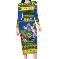 Solomon Islands Christmas Family Matching Long Sleeve Bodycon Dress and Hawaiian Shirt Coat Of Arms Merry Xmas LT05 Mom's Dress Green - Polynesian Pride