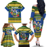 Solomon Islands Christmas Family Matching Off The Shoulder Long Sleeve Dress and Hawaiian Shirt Coat Of Arms Merry Xmas LT05 - Polynesian Pride