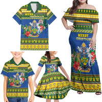 Solomon Islands Christmas Family Matching Off Shoulder Maxi Dress and Hawaiian Shirt Coat Of Arms Merry Xmas LT05 - Polynesian Pride