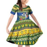 Solomon Islands Christmas Family Matching Off Shoulder Short Dress and Hawaiian Shirt Coat Of Arms Merry Xmas LT05 Daughter's Dress Green - Polynesian Pride