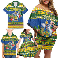 Solomon Islands Christmas Family Matching Off Shoulder Short Dress and Hawaiian Shirt Coat Of Arms Merry Xmas LT05 - Polynesian Pride