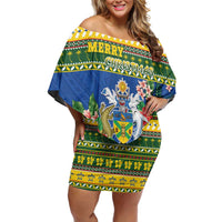 Solomon Islands Christmas Family Matching Off Shoulder Short Dress and Hawaiian Shirt Coat Of Arms Merry Xmas LT05 Mom's Dress Green - Polynesian Pride