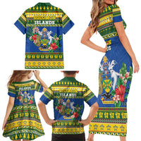Solomon Islands Christmas Family Matching Short Sleeve Bodycon Dress and Hawaiian Shirt Coat Of Arms Merry Xmas LT05 - Polynesian Pride