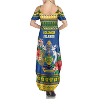 Solomon Islands Christmas Family Matching Summer Maxi Dress and Hawaiian Shirt Coat Of Arms Merry Xmas LT05 - Polynesian Pride