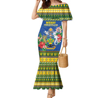 Solomon Islands Christmas Mermaid Dress Coat Of Arms Merry Xmas LT05 Women Green - Polynesian Pride