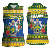 Solomon Islands Christmas Women Sleeveless Polo Shirt Coat Of Arms Merry Xmas LT05 - Polynesian Pride