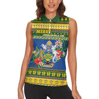 Solomon Islands Christmas Women Sleeveless Polo Shirt Coat Of Arms Merry Xmas LT05 - Polynesian Pride