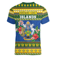 Solomon Islands Christmas Women V-Neck T-Shirt Coat Of Arms Merry Xmas LT05 - Polynesian Pride