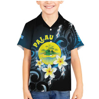 Palau United Nations Day Family Matching Mermaid Dress and Hawaiian Shirt Polynesian Curves Plumeria LT05 Son's Shirt Black - Polynesian Pride