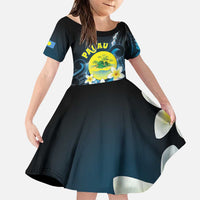 Palau United Nations Day Family Matching Puletasi and Hawaiian Shirt Polynesian Curves Plumeria LT05 Daughter's Dress Black - Polynesian Pride