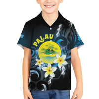Palau United Nations Day Family Matching Short Sleeve Bodycon Dress and Hawaiian Shirt Polynesian Curves Plumeria LT05 Son's Shirt Black - Polynesian Pride