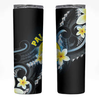 Palau United Nations Day Skinny Tumbler Polynesian Curves Plumeria LT05 Black - Polynesian Pride