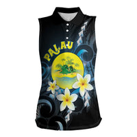 Palau United Nations Day Women Sleeveless Polo Shirt Polynesian Curves Plumeria LT05 Female Black - Polynesian Pride