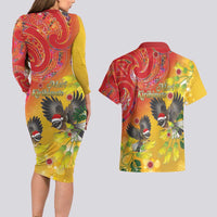 New Zealand Piwakawaka Christmas Couples Matching Long Sleeve Bodycon Dress and Hawaiian Shirt With Maori Pattern LT05 - Polynesian Pride