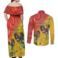 New Zealand Piwakawaka Christmas Couples Matching Off Shoulder Maxi Dress and Long Sleeve Button Shirt With Maori Pattern LT05 - Polynesian Pride