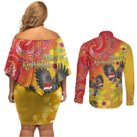 New Zealand Piwakawaka Christmas Couples Matching Off Shoulder Short Dress and Long Sleeve Button Shirt With Maori Pattern LT05 - Polynesian Pride