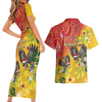 New Zealand Piwakawaka Christmas Couples Matching Short Sleeve Bodycon Dress and Hawaiian Shirt With Maori Pattern LT05 - Polynesian Pride